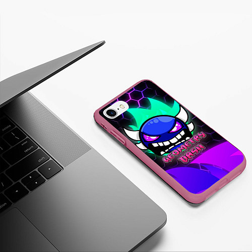 Чехол iPhone 7/8 матовый Geometry Dash Neon / 3D-Малиновый – фото 3
