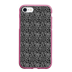 Чехол iPhone 7/8 матовый Черно-белый ажурный узор, цвет: 3D-малиновый