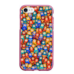 Чехол iPhone 7/8 матовый Матрёшки, цвет: 3D-малиновый