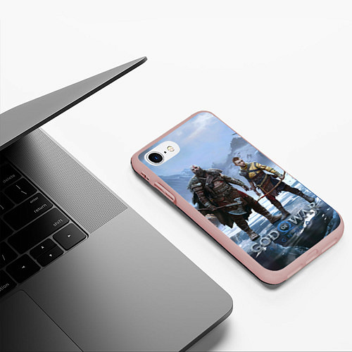 Чехол iPhone 7/8 матовый Кратос и Атрей Рагнарек / 3D-Светло-розовый – фото 3