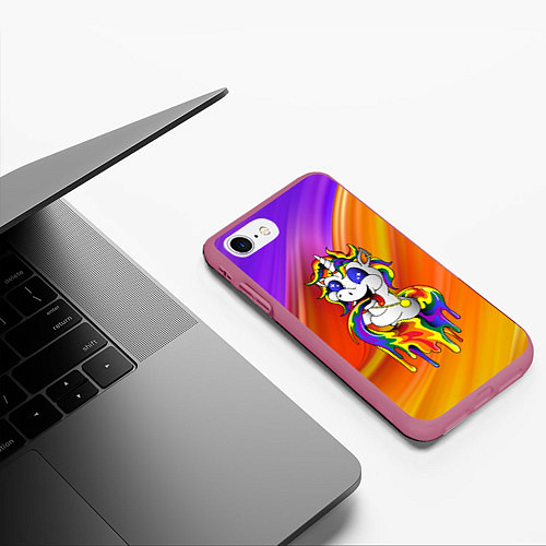 Чехол iPhone 7/8 матовый Единорог Unicorn Rainbow Z / 3D-Малиновый – фото 3