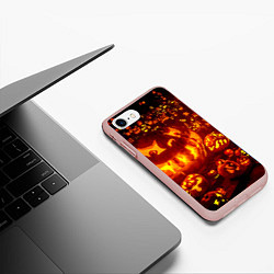 Чехол iPhone 7/8 матовый Тыквы на Хэллоуин, цвет: 3D-светло-розовый — фото 2