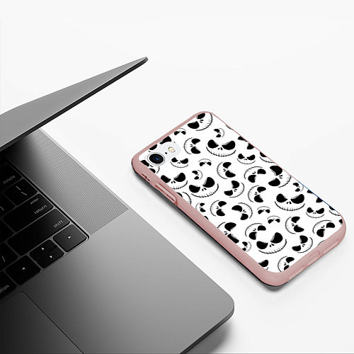 Чехол iPhone 7/8 матовый Джек Скеллингтон паттерн лицо / 3D-Светло-розовый – фото 3