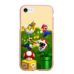 Чехол iPhone 7/8 матовый Mario Coins, цвет: 3D-светло-розовый