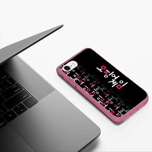 Чехол iPhone 7/8 матовый Игра в кальмара: Логотип / 3D-Малиновый – фото 3
