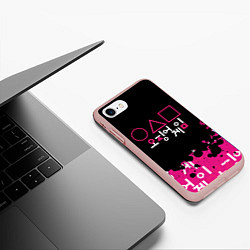 Чехол iPhone 7/8 матовый ИГРА В КАЛЬМАРА БРЫЗГИ КРАСОК, ФИГУРЫ, цвет: 3D-светло-розовый — фото 2