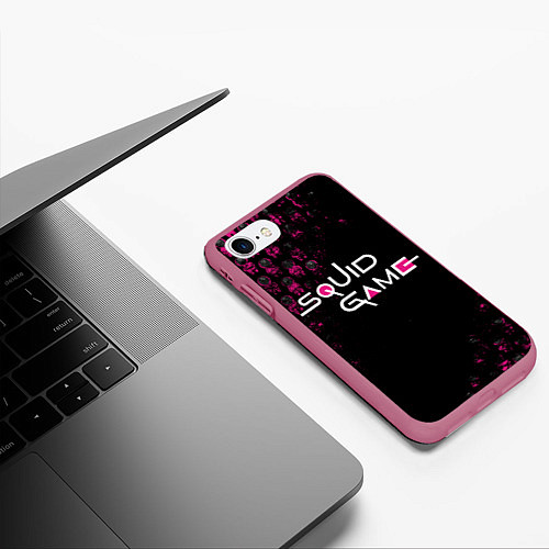 Чехол iPhone 7/8 матовый Игра в кальмара: Логотип / 3D-Малиновый – фото 3