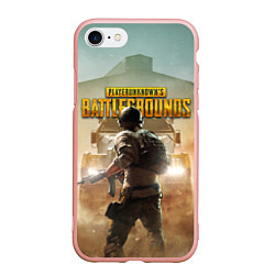 Чехол iPhone 7/8 матовый PUBG СОЛДАТ В ШЛЕМЕ ПАБГ, цвет: 3D-светло-розовый