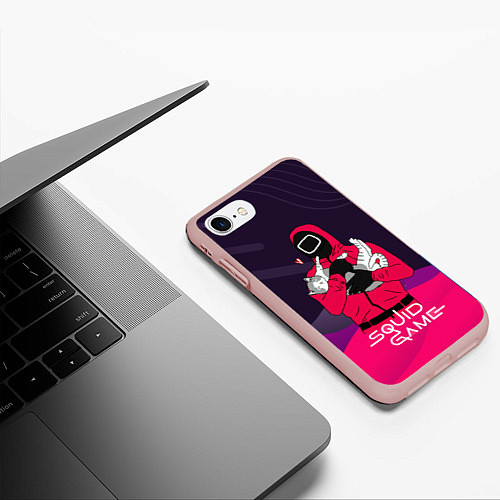 Чехол iPhone 7/8 матовый Игра в кальмара - с милым котиком / 3D-Светло-розовый – фото 3
