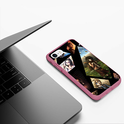 Чехол iPhone 7/8 матовый Атака титанов портреты / 3D-Малиновый – фото 3