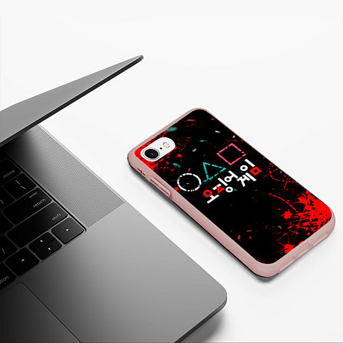 Чехол iPhone 7/8 матовый Игра в кальмара брызги крови / 3D-Светло-розовый – фото 3