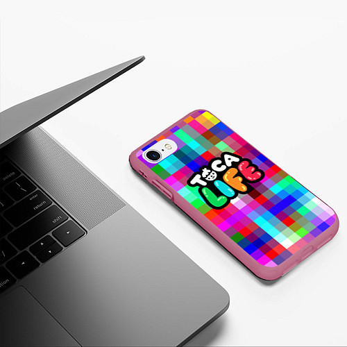 Чехол iPhone 7/8 матовый Toca Life: Pixels / 3D-Малиновый – фото 3