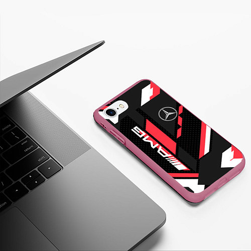 Чехол iPhone 7/8 матовый MERCEDES-BENZ AMG GEOMETRY STRIPES RED / 3D-Малиновый – фото 3