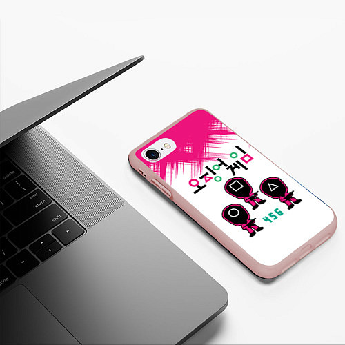 Чехол iPhone 7/8 матовый Игра в кальмара Люди в масках 456, / 3D-Светло-розовый – фото 3