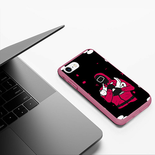 Чехол iPhone 7/8 матовый Игра в кальмара x Кот, / 3D-Малиновый – фото 3