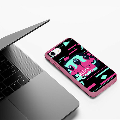 Чехол iPhone 7/8 матовый Игра в кальмара Squid Game , / 3D-Малиновый – фото 3