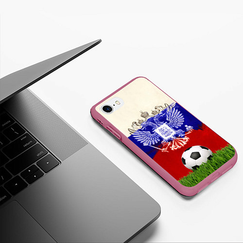 Чехол iPhone 7/8 матовый Российский футбол / 3D-Малиновый – фото 3