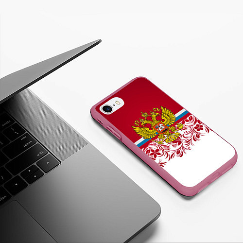 Чехол iPhone 7/8 матовый Российский герб / 3D-Малиновый – фото 3