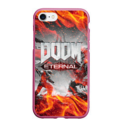 Чехол iPhone 7/8 матовый DOOM ETERNAL ДУМ ПАЛАЧ РОКА В ОГНЕ, цвет: 3D-малиновый