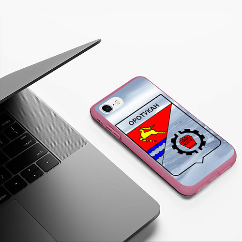Чехол iPhone 7/8 матовый Герб Оротукан / 3D-Малиновый – фото 3