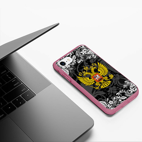 Чехол iPhone 7/8 матовый Российская Федерация / 3D-Малиновый – фото 3