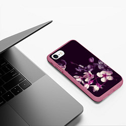 Чехол iPhone 7/8 матовый САКУРА НА ЧЁРНОМ ФОНЕ, цвет: 3D-малиновый — фото 2