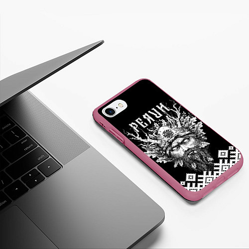 Чехол iPhone 7/8 матовый Славянский бог Перун / 3D-Малиновый – фото 3