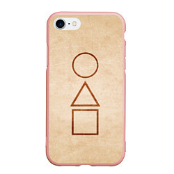 Чехол iPhone 7/8 матовый Игра в кальмара: Основные фигуры, цвет: 3D-светло-розовый