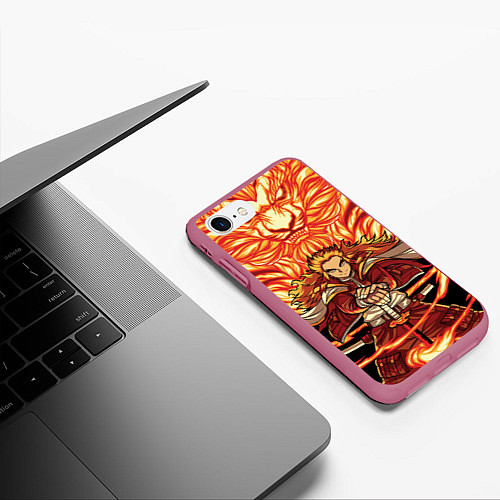 Чехол iPhone 7/8 матовый Пламенный столб Ренгоку Кенджуро / 3D-Малиновый – фото 3