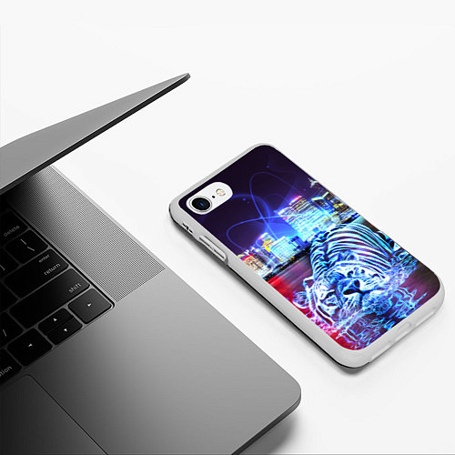 Чехол iPhone 7/8 матовый Плывущий неоновый тигр / 3D-Белый – фото 3