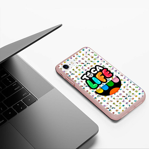 Чехол iPhone 7/8 матовый Toca Boca Тока Бока Паттерн / 3D-Светло-розовый – фото 3