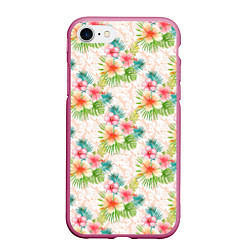 Чехол iPhone 7/8 матовый Гавайские цветы, цвет: 3D-малиновый