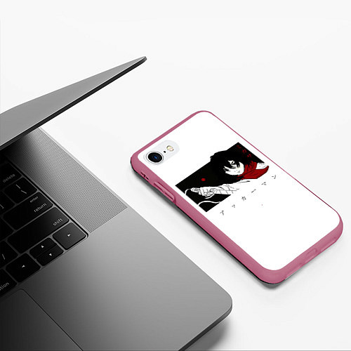 Чехол iPhone 7/8 матовый Микаса с мечом атака титанов / 3D-Малиновый – фото 3