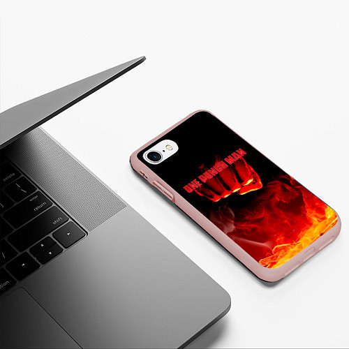 Чехол iPhone 7/8 матовый Кулак One Punch-Man в огне / 3D-Светло-розовый – фото 3