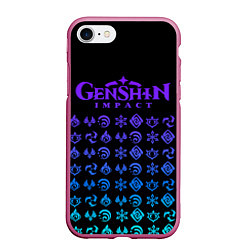 Чехол iPhone 7/8 матовый GENSHIN IMPACT ЭМБЛЕМЫ NEON, цвет: 3D-малиновый