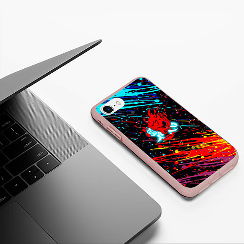 Чехол iPhone 7/8 матовый Cyberpunk 2077 Цветные брызги / 3D-Светло-розовый – фото 3
