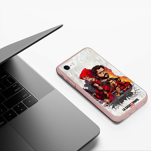 Чехол iPhone 7/8 матовый Бумажный дом на бумажном фоне герои и злодеи / 3D-Светло-розовый – фото 3
