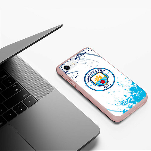 Чехол iPhone 7/8 матовый Manchester City - Футбольный клуб / 3D-Светло-розовый – фото 3