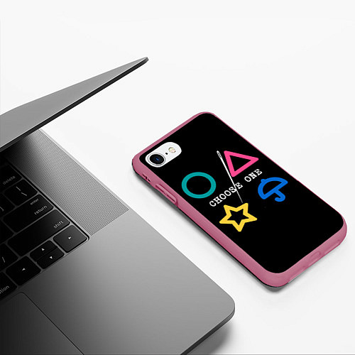 Чехол iPhone 7/8 матовый Squid game: choose one / 3D-Малиновый – фото 3