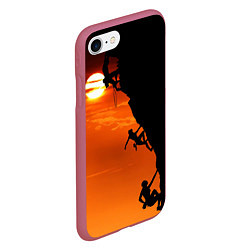 Чехол iPhone 7/8 матовый СКАЛОЛАЗЫ В ЗАКАТЕ, цвет: 3D-малиновый — фото 2