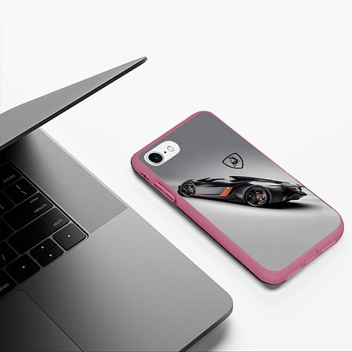 Чехол iPhone 7/8 матовый Lamborghini - не для всех! / 3D-Малиновый – фото 3
