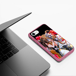 Чехол iPhone 7/8 матовый Чжун Ли в цветах Genshin impact, цвет: 3D-малиновый — фото 2