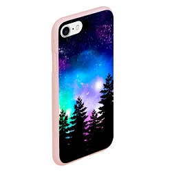 Чехол iPhone 7/8 матовый Космический лес, елки и звезды, цвет: 3D-светло-розовый — фото 2