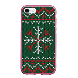 Чехол iPhone 7/8 матовый Knitted Snowflake Pattern, цвет: 3D-малиновый