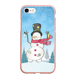 Чехол iPhone 7/8 матовый Снеговик в снежном дворике, цвет: 3D-светло-розовый