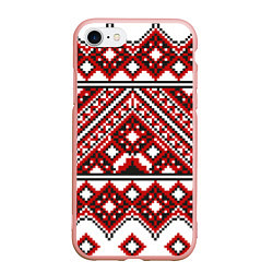 Чехол iPhone 7/8 матовый Русский узор, геометрическая вышивка, цвет: 3D-светло-розовый