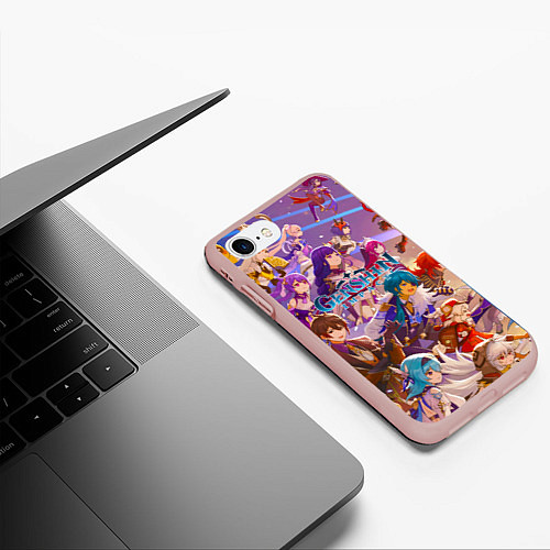 Чехол iPhone 7/8 матовый Герои Genshin Impact / 3D-Светло-розовый – фото 3