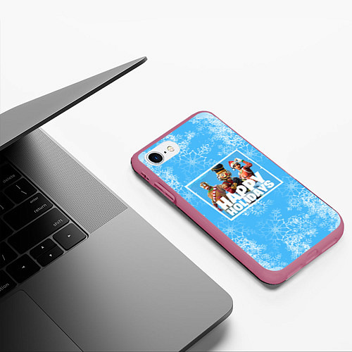 Чехол iPhone 7/8 матовый Happy holidays Fortnite / 3D-Малиновый – фото 3