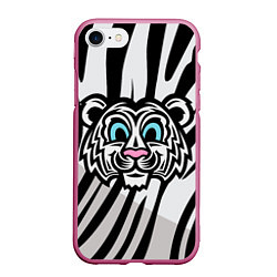 Чехол iPhone 7/8 матовый Забавный Белый тигр, цвет: 3D-малиновый