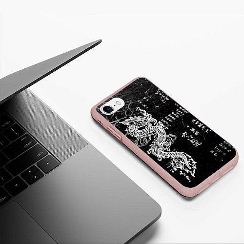 Чехол iPhone 7/8 матовый Японский Дракон Иероглифы Dragon Japan / 3D-Светло-розовый – фото 3